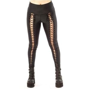 Little Black Diamond Lace Up Leggings / Pants Comfortable Festival Medium